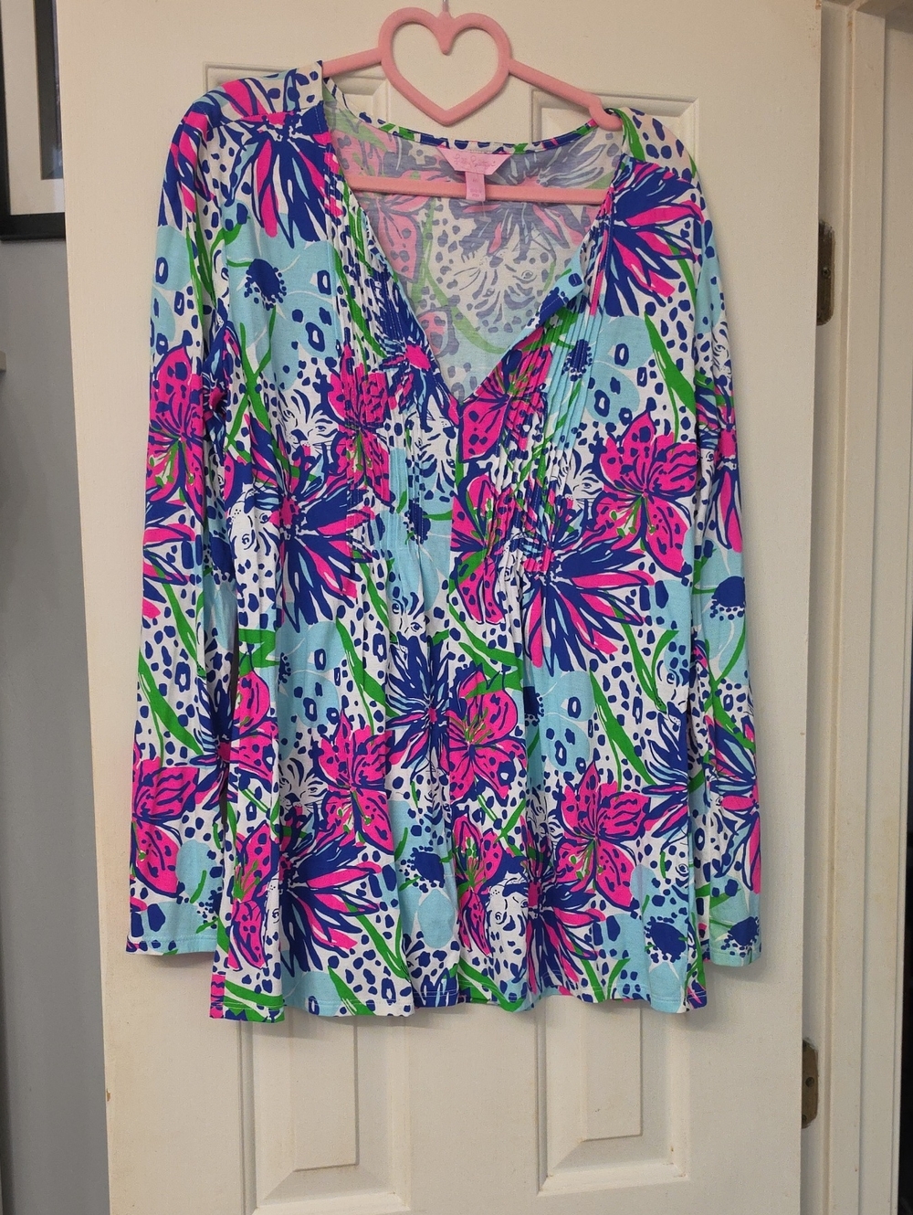 Lilly Pulitzer Floral Tunic in Aqua, Pink & Navy Size Medium Excellent Condition